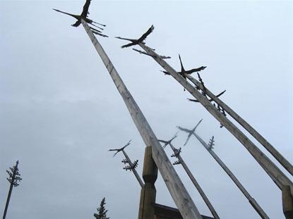 cranes on wooden amphitheater