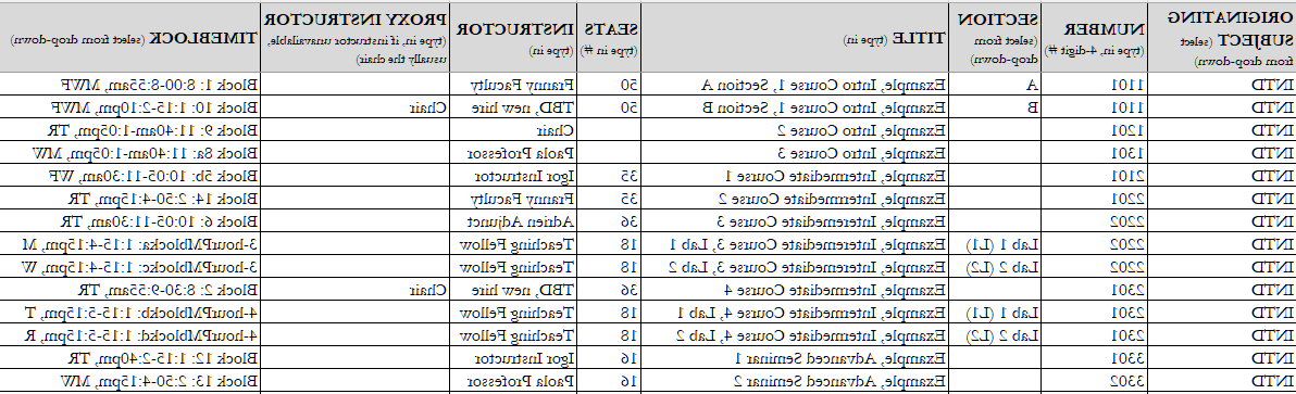 example completed scheduling spredsheet